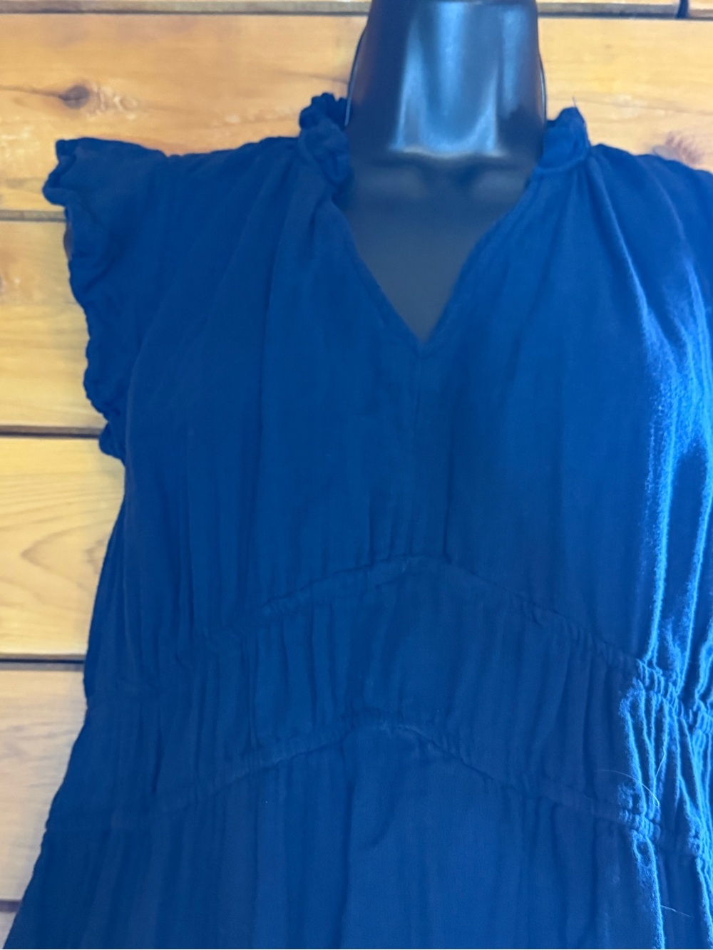 Women's Navy Blue Ruffle Sleeve Midi Dress 100% Cotton Cottagecore Farmchic - Picture 5 of 11
